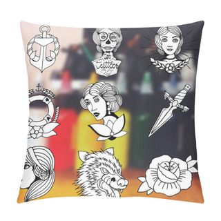 Personality  Tattoo Designs Vector Set Pillow Covers