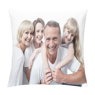 Personality  Cheerful Family Of Four Isolated On White Pillow Covers