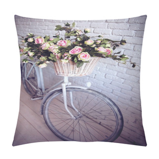 Personality  Old Bicycle And Flowers Close To The White Brick Wall Pillow Covers