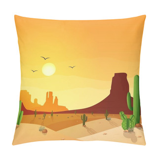 Personality  Desert Landscape With Cactuses On The Sunset Background Pillow Covers