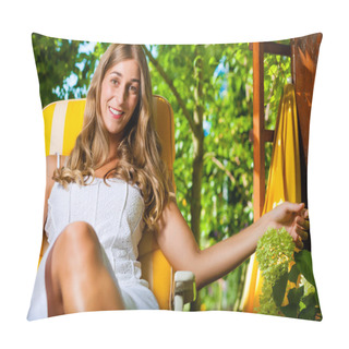 Personality  Woman Tanning In The Sun In Her Garden Pillow Covers