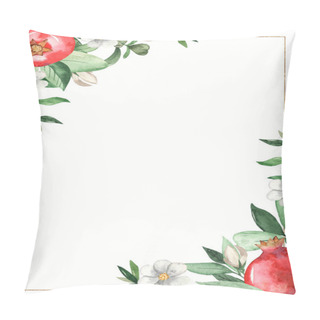 Personality  Pomegranates, Leaves, Flowers. Watercolor Rectangular Frame Pillow Covers