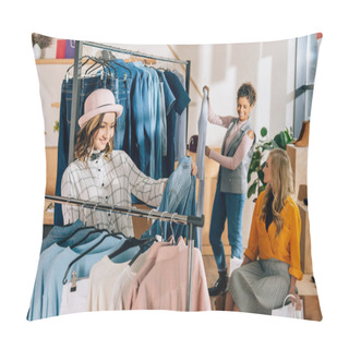Personality  Group Of Stylish Young Women On Shopping In Clothing Store Pillow Covers