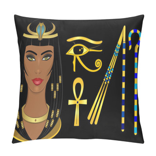 Personality  Cleopatra Egypt Queen, Horus Eye, Ankh, Crook, And Flail Pillow Covers