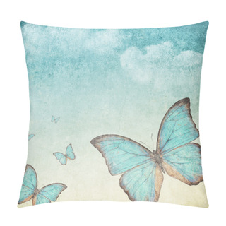 Personality  Vintage Background With A Blue Butterfly Pillow Covers