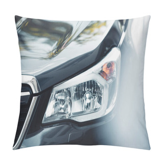 Personality  Selective Focus Of Headlamp And Capote Of Black Modern Car Pillow Covers