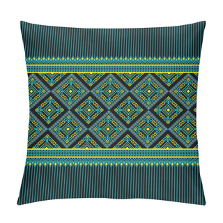 Personality  Turquoise Yellow Ethnic Or Tribe Seamless Pattern On Black Background In Symmetry Rhombus Geometric Bohemian Style For Clothing Or Apparel,Embroidery,Fabric,Package Design Pillow Covers