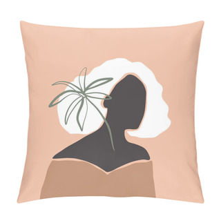 Personality  Modern Boho Pastel Terracotta Collage Line Drawing African Black Woman With Leaf Earring Face Hairstyle Fashion Beauty Minimalist Vector Illustration Modern Abstract Graphics Print Clipart Pillow Covers