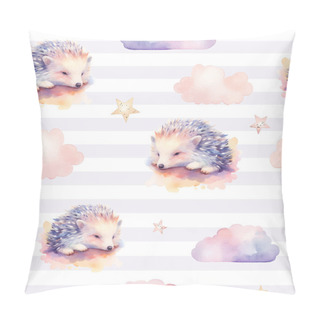 Personality  Seamless Cute Hedgehog Animal Pattern. Watercolor Hedgehog Vector Background In Pastel Colors Pillow Covers