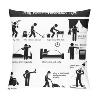 Personality  Hay Fever Prevention Allergy Tips Stick Figure Pictogram Icons Pillow Covers