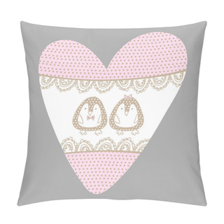 Personality  Vector Heart With Penguins. Pillow Covers