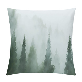 Personality  The Pine Forest Was Full Of Smoke Scary Mystery Big Tree Surrounded By Fog In Winter 3D Illustration Pillow Covers