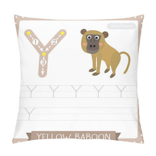 Personality  Letter Y Uppercase Cute Children Colorful Zoo And Animals ABC Alphabet Tracing Practice Worksheet Of Yellow Baboon Monkey For Kids Learning English Vocabulary And Handwriting Vector Illustration. Pillow Covers