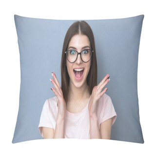 Personality  Surprised Young Woman In Glasses Pillow Covers