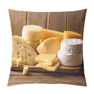 Personality  Various Types Of Cheese On Dark Rustic Wooden Background. Pillow Covers