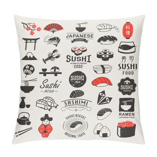 Personality  Vector Sushi Logotypes Set. Sushi Vintage Design Elements, Logos, Badges, Label, Icons And Objects Pillow Covers