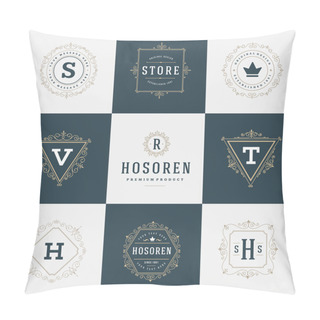 Personality  Retro Vintage Insignias Or Logotypes Set Vector Design Elements Pillow Covers