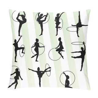 Personality  Active Young Girl Gymnasts Silhouettes In Acrobatics Spinning Ri Pillow Covers