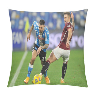 Personality  Matteo Politano Player Of Napoli, During The Match Of The Italian Serie A Football Championship Between Napoli Vs Torino 1-1, Match Played At The Diego Armando Maradona Stadium In Naples. Italy, December 23, 2020.  Pillow Covers