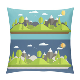 Personality  Natural Landscapes In A Flat Style On Blue Background Pillow Covers