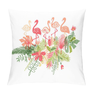 Personality  Lets Flamingle, Hand Drawn Exotic Plant And Bird Pillow Covers