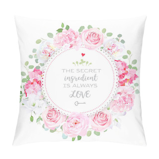 Personality  Blooming Peony, Pink Hydrangea, Rose, White Freesia, Eucalyptus Pillow Covers