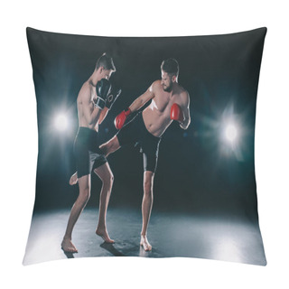 Personality  Shirtless Muscular Mma Fighter In Boxing Gloves Kicking Another In Leg Pillow Covers