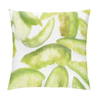 Personality  Close Up View Of Green Sugary Candied Fruit Isolated On White Pillow Covers