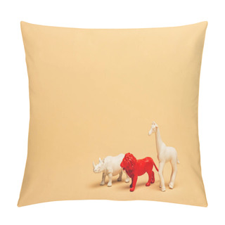 Personality  Toy Lion, Rhinoceros And Giraffe On Yellow Background, Animal Welfare Concept Pillow Covers