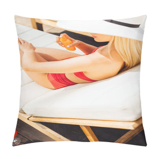 Personality  Sexy Young Woman On Lounger Applying Sunscreen In Sunny Day Pillow Covers