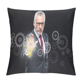 Personality  Businessman Working With Cloud Computing Diagram Pillow Covers