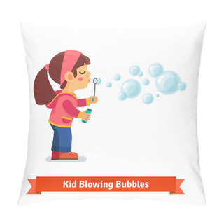 Personality  Cute Little Girl Blowing Soap Bubbles Through Wand Pillow Covers