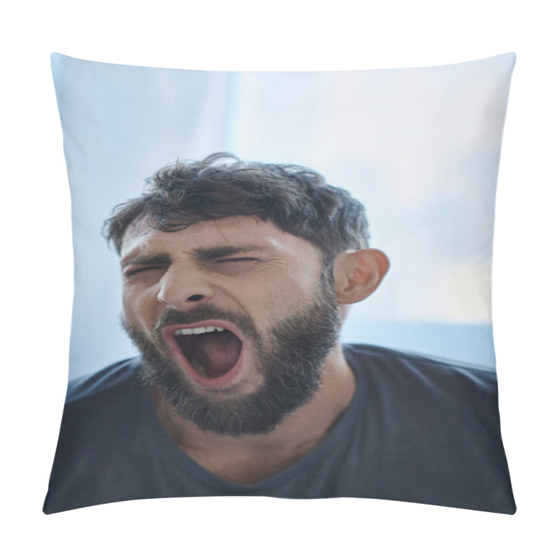 Personality  Anxious Man In Everyday T Shirt Screaming During Depressive Episode, Mental Health Awareness Pillow Covers
