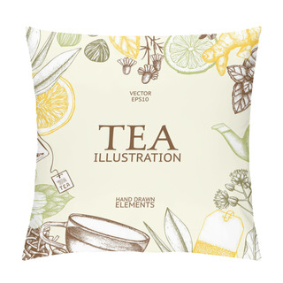 Personality Card Design With Tea Illustrations Pillow Covers