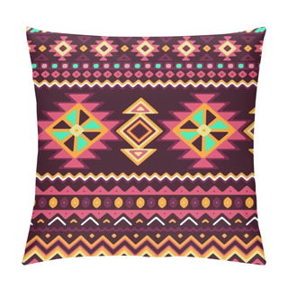 Personality  Seamless Stylized Stripes Pattern With Aztec Ethnic And Tribal Ornament. Vector Bright Colors Boho Fashion Illustration. Pillow Covers