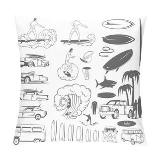 Personality  Vector Set Elements Of Surfing And Extreme Sports Pillow Covers