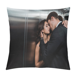 Personality  Beautiful Passionate Couple Hugging And Going To Kiss In Lift Pillow Covers