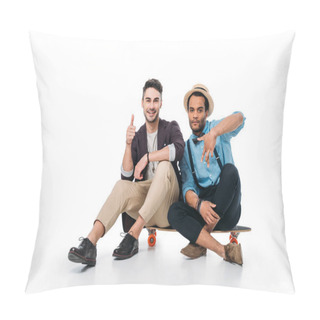 Personality  Friends Sitting On Skateboard With Hand Gestures Pillow Covers