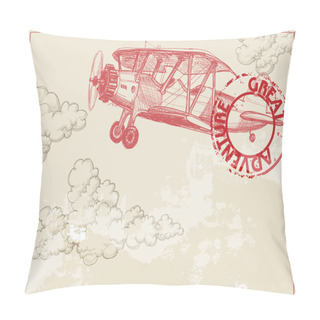 Personality  Vintage Paper Background With Plane And Clouds Pillow Covers