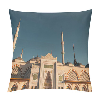 Personality  Front Facade Of Mihrimah Sultan Mosque Against Cloudless Sky, Istanbul, Turkey Pillow Covers