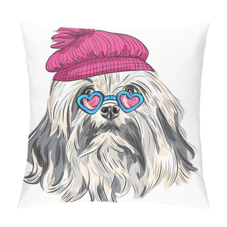 Personality Vector Funny Cartoon Hipster Lowchen Dog  Pillow Covers