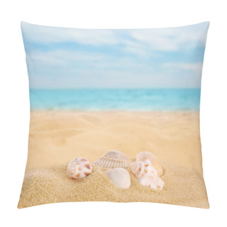 Personality  Beautiful Exotic Sea Shells On Sandy Beach Pillow Covers