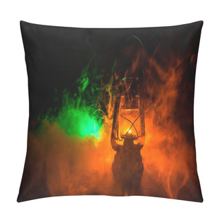 Personality  Oil Lamp Lighting Up The Darkness Or Burning Kerosene Lamp Background, Concept Lighting Pillow Covers