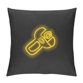 Personality  Adjustable Spanner Hand Drawn Tool Yellow Glowing Neon Icon Pillow Covers