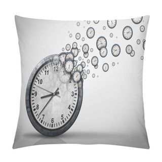 Personality  Business Time Plan Concept And Planning Corporate Or Personal Schedule Or Wasting Minutes As A Group Of Timepieces Or Clocks Coming Out Of A Large Clock As A 3D Illustration. Pillow Covers