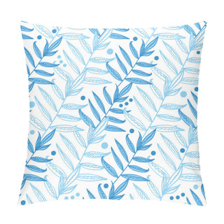Personality  Vector Blue Line Art Leaves Seamless Pattern Background Pillow Covers