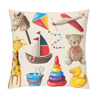 Personality  Set Of Colorful Vintage Toys For Kids. Pillow Covers