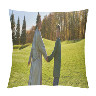 Personality  Sunny Day, African American Woman Walking With Son In Park, Green Grass, Fall Outfits, Banner Pillow Covers