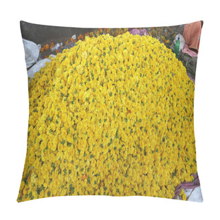 Personality Yellow Flowers Of Marigold. Fresh Holiday Flowers, Closeup Shot Pillow Covers