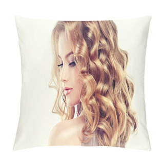 Personality  Beautiful Model Girl With Curly Hair . Pillow Covers